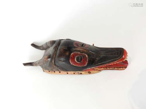 羚羊面具.法国西非.多色雕刻木.长:45cm.