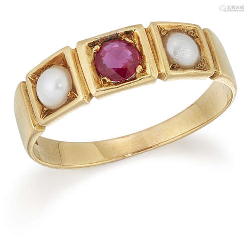 A RUBY AND SPLIT PEARL RING