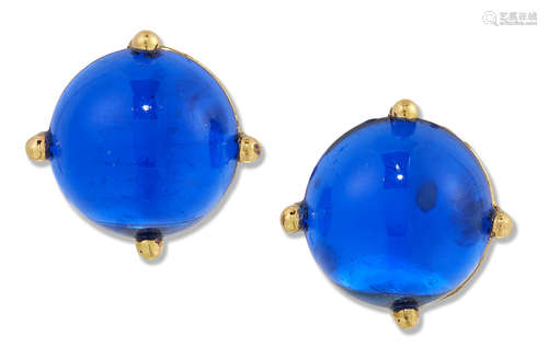 A PAIR OF BLUE PASTE CLIP EARRINGS