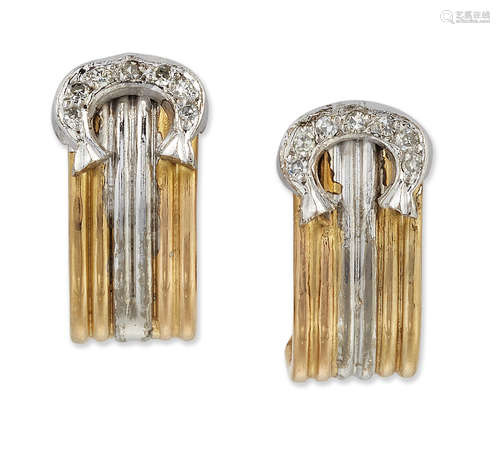 A PAIR OF DIAMOND HALF HOOP CLIP EARRINGS