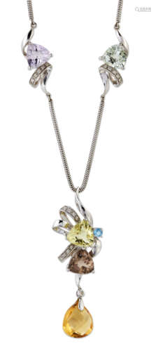 A MULTI-GEMSTONE AND DIAMOND PENDANT NECKLACE