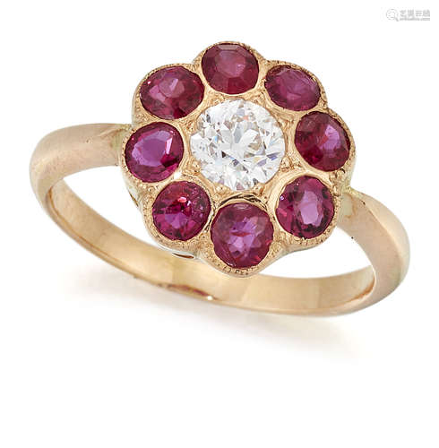 A DIAMOND AND RUBY CLUSTER RING