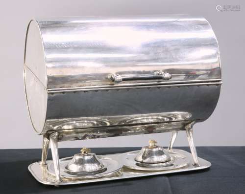 A LARGE 19TH CENTURY SILVER-PLATED PLATE WARMER