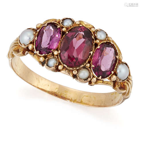 A VICTORIAN GARNET AND PEARL RING