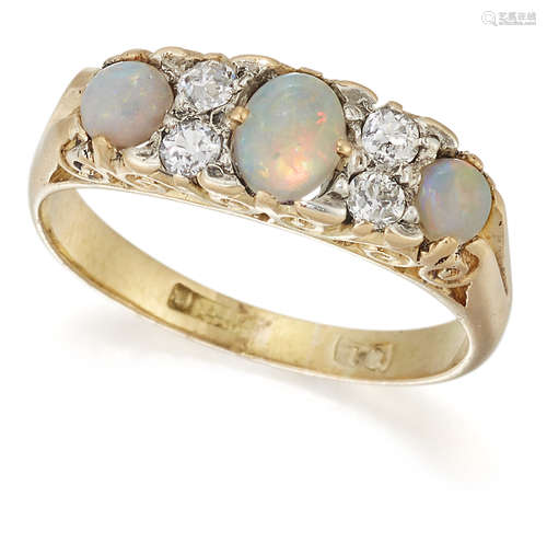 A VICTORIAN OPAL AND DIAMOND RING