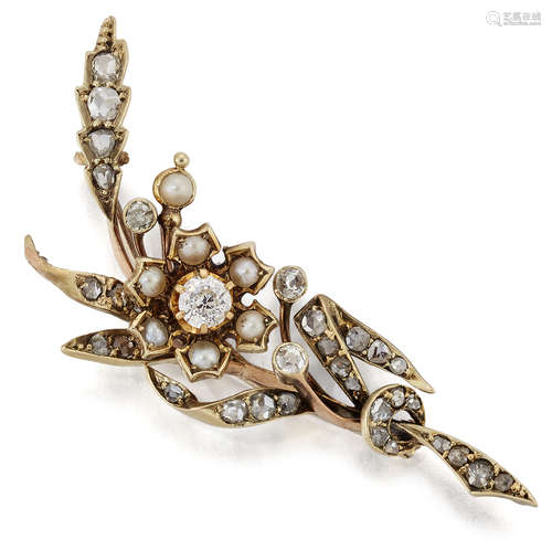 A LATE 19TH CENTURY DIAMOND AND SEED PEARL BROOCH