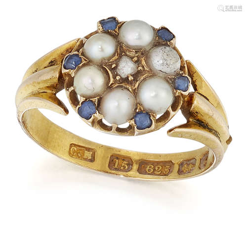 A VICTORIAN 15 CARAT GOLD SPLIT PEARL, SAPPHIRE AND DIAMOND ...