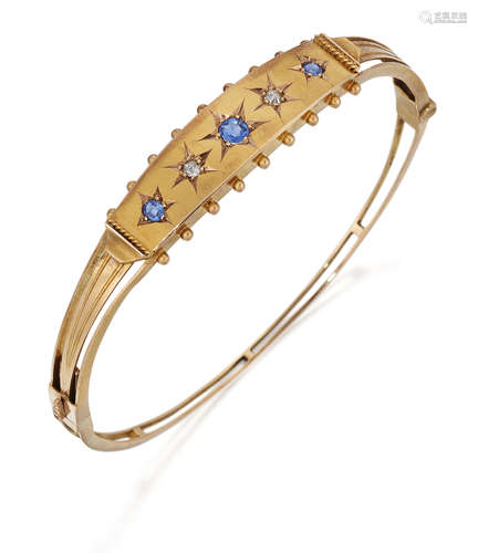 A LATE VICTORIAN SAPPHIRE AND DIAMOND BANGLE