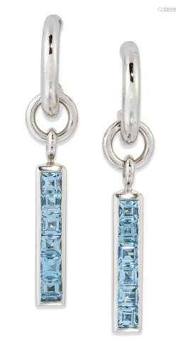 THEO FENNELL: A PAIR OF 18 CARAT WHITE GOLD BLUE TOPAZ 'STRI...