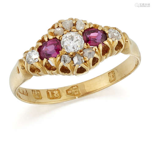 A VICTORIAN 18 CARAT GOLD RUBY AND DIAMOND CLUSTER RING