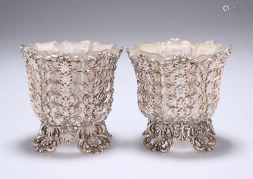 A PAIR OF VICTORIAN 'GOTHIC' SILVER SALTS