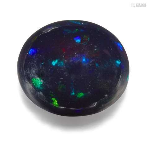 A ROUND CABOCHON BLACK OPAL