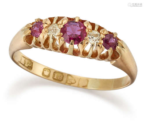 A VICTORIAN 18 CARAT GOLD RUBY AND DIAMOND RING