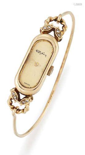 A LADY'S 9 CARAT GOLD ROY KING BANGLE WATCH