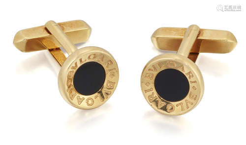 BULGARI: A PAIR OF ONYX CUFFLINKS