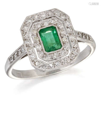 AN ART DECO EMERALD AND DIAMOND RING