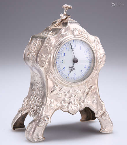 AN EDWARD VII SILVER MANTEL CLOCK