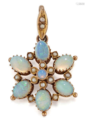 AN OPAL AND SEED PEARL PENDANT