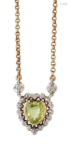 A PERIDOT AND DIAMOND PENDANT NECKLACE