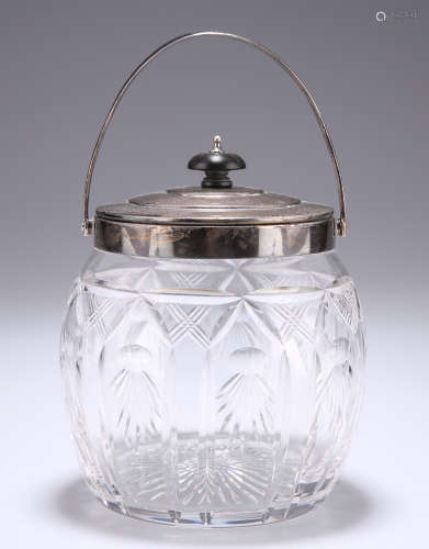 A GEORGE VI SILVER-MOUTED CUT-GLASS BISCUIT BARREL