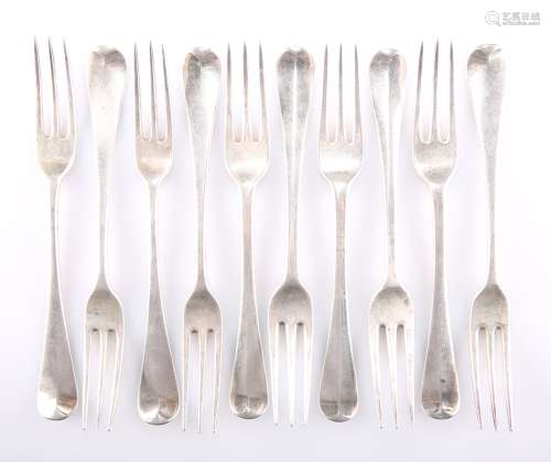 A GROUP OF TEN GEORGE III SILVER THREE-PRONG FORKS