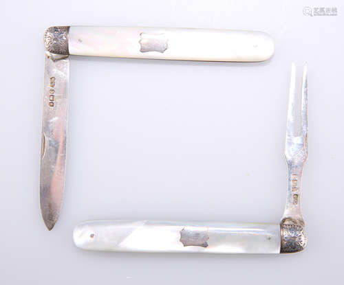 A VICTORIAN SILVER AND MOTHER-OF-PEARL FOLDING FRUIT KNIFE A...