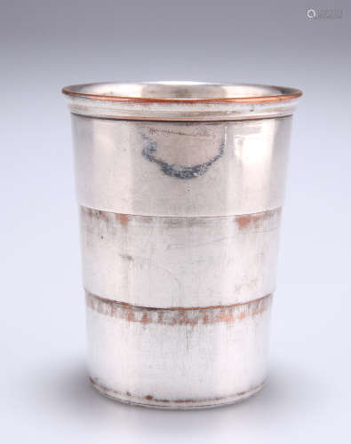 AN OLD SHEFFIELD PLATE COLLAPSIBLE BEAKER