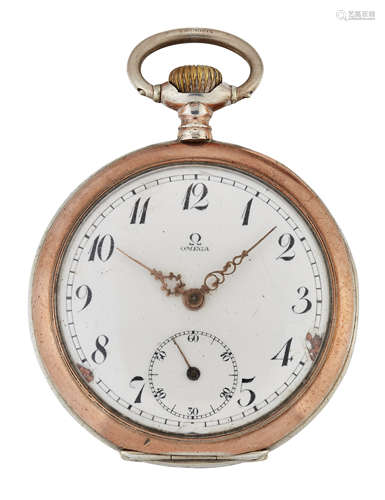 AN OMEGA OPEN FACED POCKET WATCH