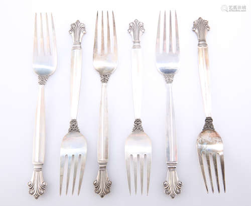 A SET OF SIX DANISH STERLING SILVER DINNER FORKS