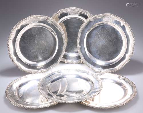 A FINE SET OF SIX GEORGE III SILVER DINNER PLATES