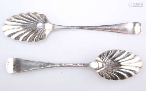 TWO SILVER TABLE SPOONS, CIRCA 1750