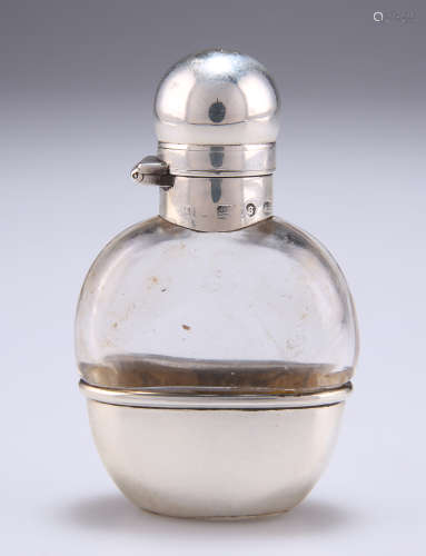 A LATE VICTORIAN SILVER-MOUNTED SMALL GLASS HIP FLASK
