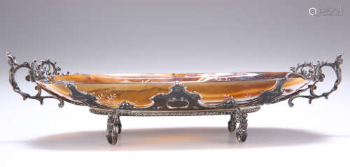 A FINE VICTORIAN SILVER-MOUNTED BANDED AGATE VIDE-POCHE