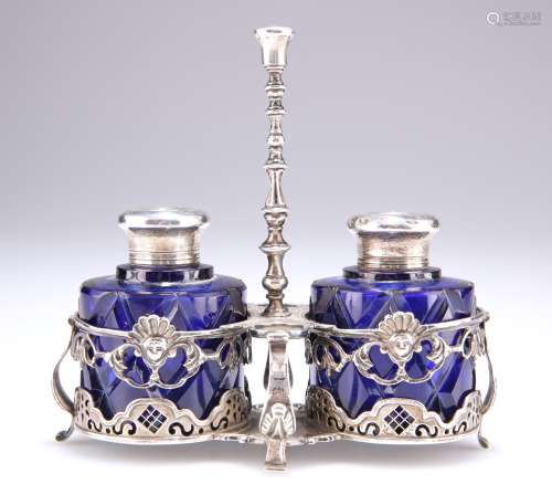 A CONTINENTAL SILVER INKSTAND