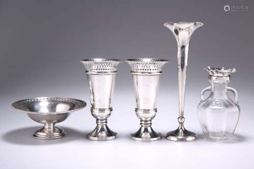 A PAIR OF GEORGE V SILVER VASES