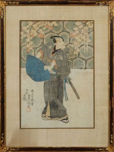Deux estampes à décor de samouraï et acteur de théatre