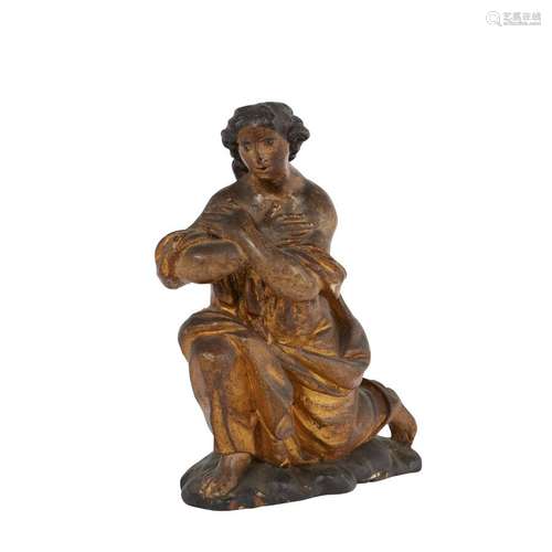 Ange adorateur en bois sculpté, polychromé et doré