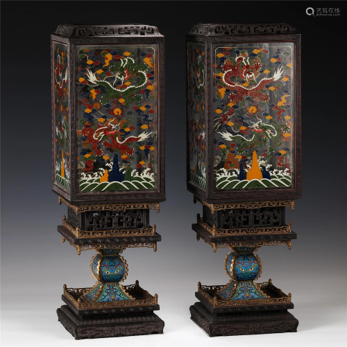 A PAIR OF CHINESE CLOISONNE PALACE LANTERNS