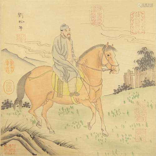 A CHINESE PAINTING SCHOLAR RIDING HORSE