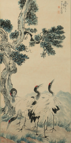 A CHINESE PAINTING CRANES AND TREE