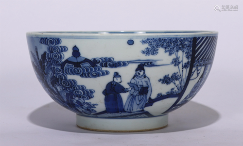 A CHINESE BLUE AND WHITE PORCELAIN BOWL