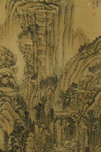 A CHINESE PAINTING MOUNTAINS LANDSCAPE