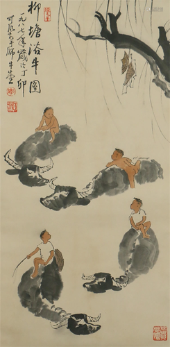 A CHINESE PAINTING BOYS AND CATTLES