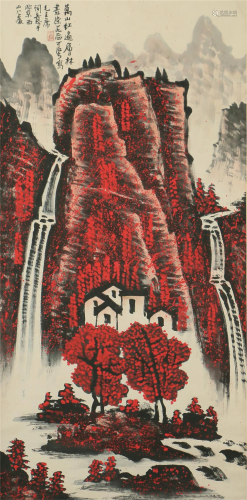 A CHINESE PAINTING RED MOUNTAINS
