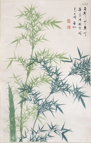 A CHINESE PAINTING GREEN BAMBOOS