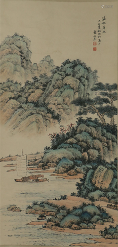 A CHINESE PAINTING MOUNTAINS AND RIVER SCENERY