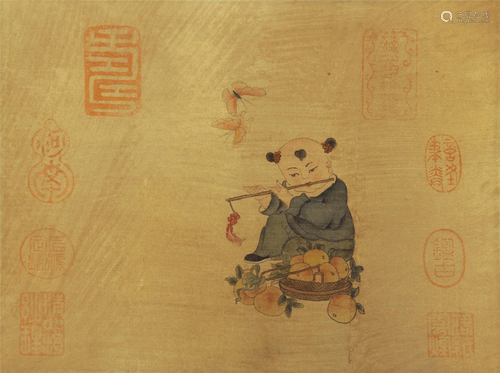 A CHINESE PAINTING BOY PLAYING MUSIC