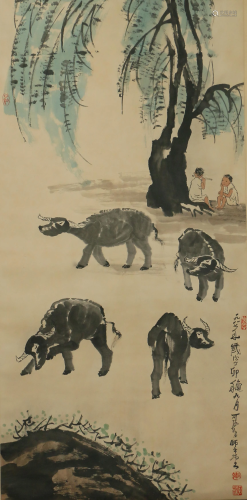 A CHINESE PAINTING HERDING CATTLES