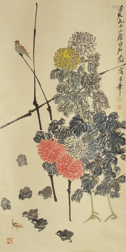 A CHINESE PAINTING FLOWERS AND BIRDS