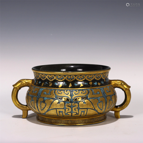 A CHINESE CARVED GOLD PAINTED CENSER